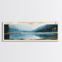 Load image into Gallery viewer, Emaiksoun Lake Framed Canvas Print, Lake House Art, Panoramic Wall Art, Travel Poster, Modern Lake Painting, Home Decor
