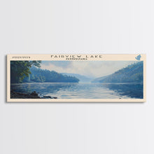 Carregar imagem no visualizador da galeria, Fairview Lake Pennsylvania Framed Canvas Print, Lake House Decor, Panoramic Wall Art, Travel Poster, Rustic Lake Painting, Home Decor
