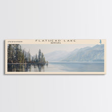 Cargar imagen en el visor de la galería, Flathead Lake Framed Canvas Print, Lake House Decor, Panoramic Wall Art, Travel Poster, Picturesque Lake Painting, Nature Art
