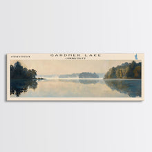 Load image into Gallery viewer, Gardner Lake Connecticut Framed Canvas Print, Lake House Art, Panoramic Wall Art, Travel Poster, Tranquil Lake Painting, Home Decor

