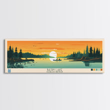 Load image into Gallery viewer, Basin Lake Saskatchewan Framed Canvas Print, Panoramic Wall Art, Midcentury Modern Lake House Decor, Pop Art, Travel Poster, Scenic Living Room Art
