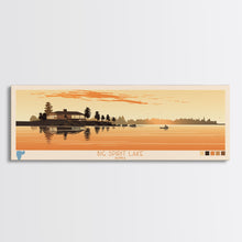 Cargar imagen en el visor de la galería, Big Spirit Lake Iowa Framed Canvas Print, Panoramic Wall Art, Midcentury Modern, Pop Art, Travel Poster, Scenic Lake House Art, Bedroom Decor
