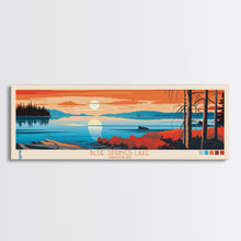Load image into Gallery viewer, Bluenose Lake Nunavut Framed Canvas Print, Panoramic Travel Poster, Midcentury Modern Wall Art, Pop Art, Nature Bedroom Decor, Scenic Lake House Art
