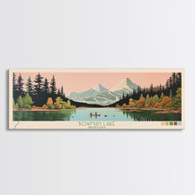 Load image into Gallery viewer, Bowman Lake Montana Framed Canvas Print, Panoramic Wall Art, Midcentury Modern, Pop Art, Travel Poster, Scenic Living Room Art, Lake House Decor
