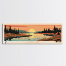 Cargar imagen en el visor de la galería, Colville Lake Northwest Territories Framed Canvas Print, Pop Art Panoramic Travel Poster, Bedroom Decor, Midcentury Modern, Wall Art, Scenic Lake House, Nature Art
