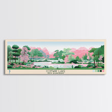 Cargar imagen en el visor de la galería, Conway Lake New Hamphire Framed Canvas Print, Pop Art Panoramic Travel Poster, Midcentury Modern, Wall Art, Scenic Nature Painting, Bedroom Decor, Living Room Art
