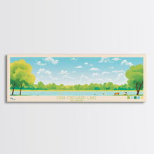 Load image into Gallery viewer, Crab Orchard Lake Illinois Framed Canvas Print, Midcentury Modern Panoramic Wall Art, Living Room Decor, Pop Art, Travel Poster Art, Scenic Nature Painting, Lake House Decor
