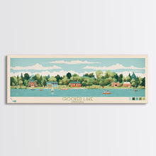 Load image into Gallery viewer, Crooked Lake Indiana Framed Canvas Print, Midcentury Modern Panoramic Wall Art, Living Room Decor, Pop Art, Travel Poster Art, Scenic Nature Painting, Lake House Decor
