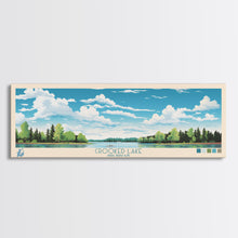 Load image into Gallery viewer, Crooked Lake Michigan Framed Canvas Print, Pop Art Panoramic Travel Poster, Midcentury Modern, Wall Art, Scenic Nature Painting, Bedroom Decor, Living Room Art
