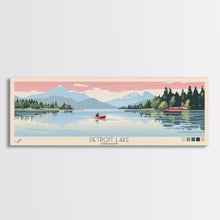 Load image into Gallery viewer, Detroit Lake Oregon Framed Canvas Print, Midcentury Modern Panoramic Wall Art, Bedroom Decor, Pop Art, Travel Poster Art, Scenic Nature Painting
