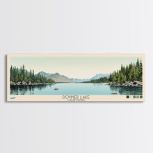 Load image into Gallery viewer, Donner Lake California Framed Canvas Print, Midcentury Modern Panoramic Wall Art, Bedroom Decor, Pop Art, Travel Poster Art, Scenic Nature Painting
