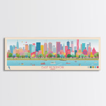 Load image into Gallery viewer, East Reservoir Ohio Framed Canvas Print, Panoramic Art, Midcentury Modern, Pop Art, Bedroom Wall Decor, Travel Poster, Lake View Art
