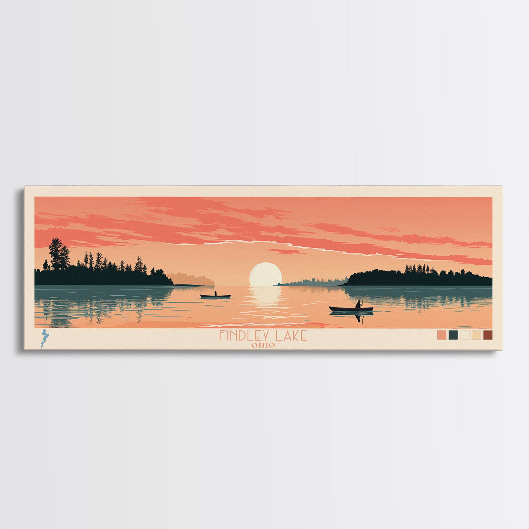 Findley Lake Ohio Framed Canvas Print, Panoramic Wall Art, Midcentury Modern, Pop Art, Bedroom Decor, Travel Poster, Nature Art, Artistic Decor