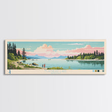 Cargar imagen en el visor de la galería, Flathead Lake Montana Framed Canvas Print, Panoramic Art, Midcentury Modern, Pop Art, Living Room Wall Art, Travel Poster, Lake View, Home Decor
