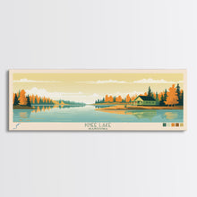 Load image into Gallery viewer, Knee Lake Manitoba Framed Canvas Print, Panoramic Wall Art, Midcentury Modern, Pop Art, Bedroom Art, Travel Poster, Lake House Art
