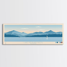 Load image into Gallery viewer, Lake Memphremagog Vermont Framed Canvas Print, Panoramic Wall Art, Midcentury Modern, Pop Art, Bedroom Art, Travel Poster, Lake House Decor
