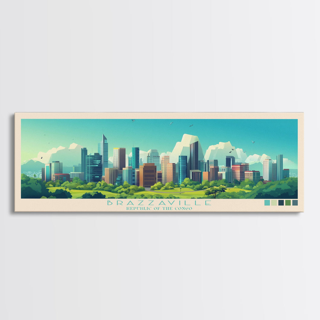 Brazzaville, Republic of the Congo Panoramic Travel Poster Canvas Print, Brazzaville, Republic of the Congo Painting, Republic of the Congo Art, Brazzaville Travel Art, Living Room Painting