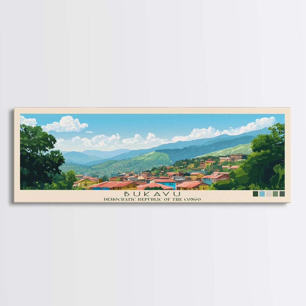 Bukavu, Congo Panoramic Travel Poster Canvas Print, Bukavu, Congo Painting, Congo Art, Bukavu Travel Art, Living Room Painting