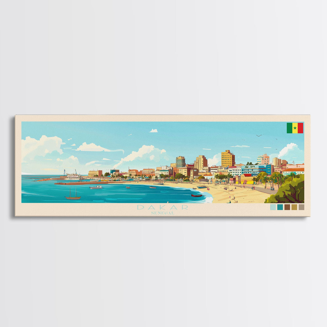 Dakar, Senegal Travel Poster Panoramic Canvas Print, Dakar, Senegal Painting, Senegal Art, Dakar Travel Art, Guest Room Painting