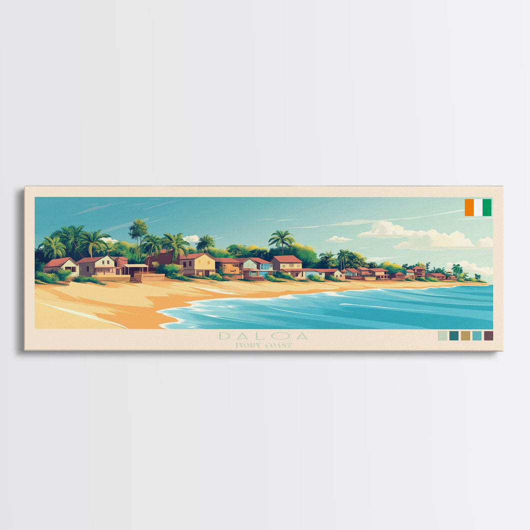 Daloa, Ivory Coast Panoramic Travel Poster Canvas Print, Daloa, Ivory Coast Painting, Ivory Coast Art, Daloa Panoramic Travel Art, Travel Painting