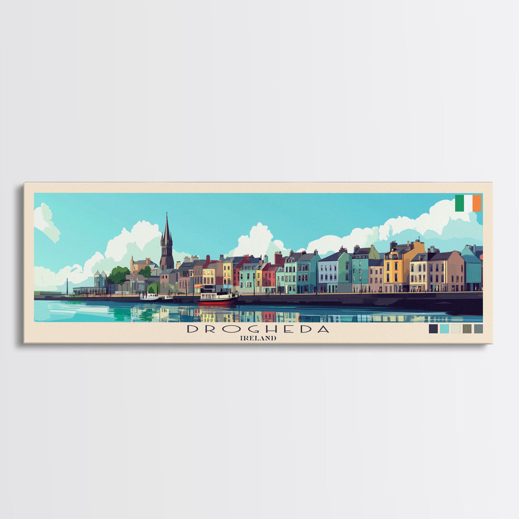 Drogheda, Ireland Panoramic Travel Poster Canvas Print, Drogheda, Ireland Painting, Ireland Art, Drogheda Travel Art, Guest Room Painting