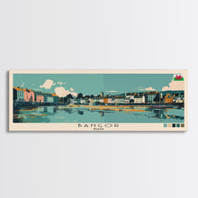 Load image into Gallery viewer, Bangor, Wales Panoramic Canvas Print, Bangor, Wales Painting, Wales Art, Bangor Travel Poster, Travel Art, Housewarming Gift

