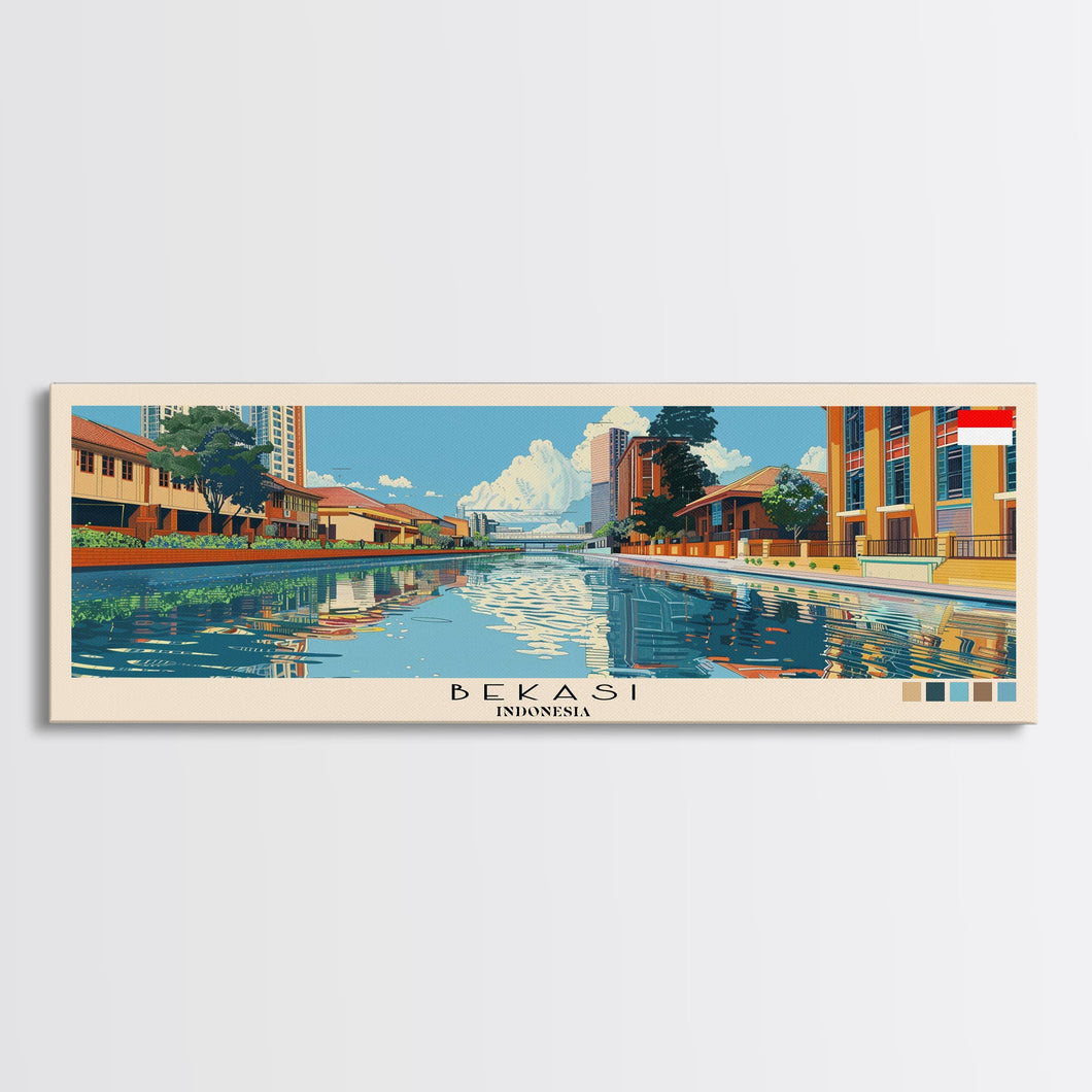 Bekasi, Indonesia Panoramic Canvas Print, Bekasi, Indonesia Painting, Indonesia Art, Bekasi Travel Poster, Travel Art, Guest Room Painting