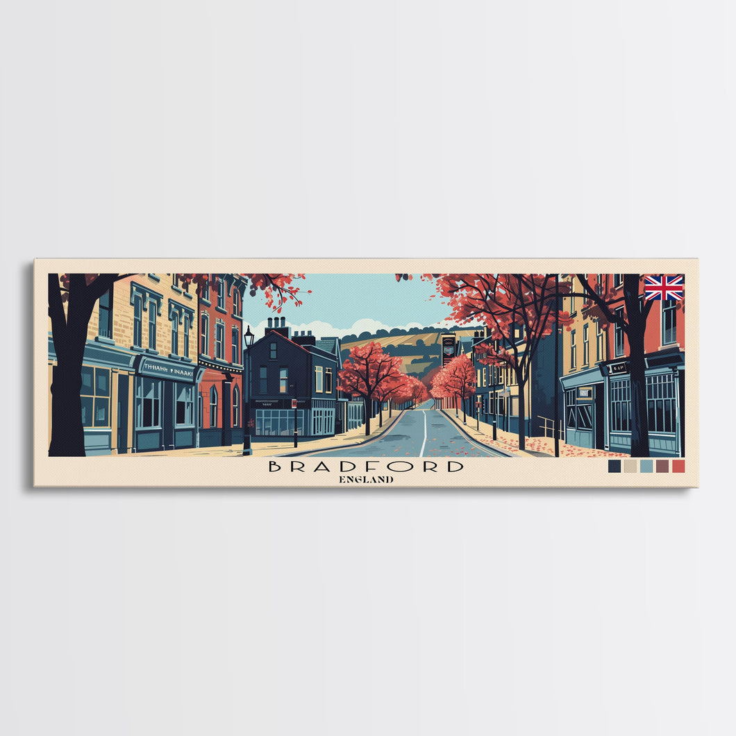 Bradford, England Panoramic Canvas Print, Bradford, England Painting, England Art, Bradford Travel Poster, Travel Art, Vacation Gift