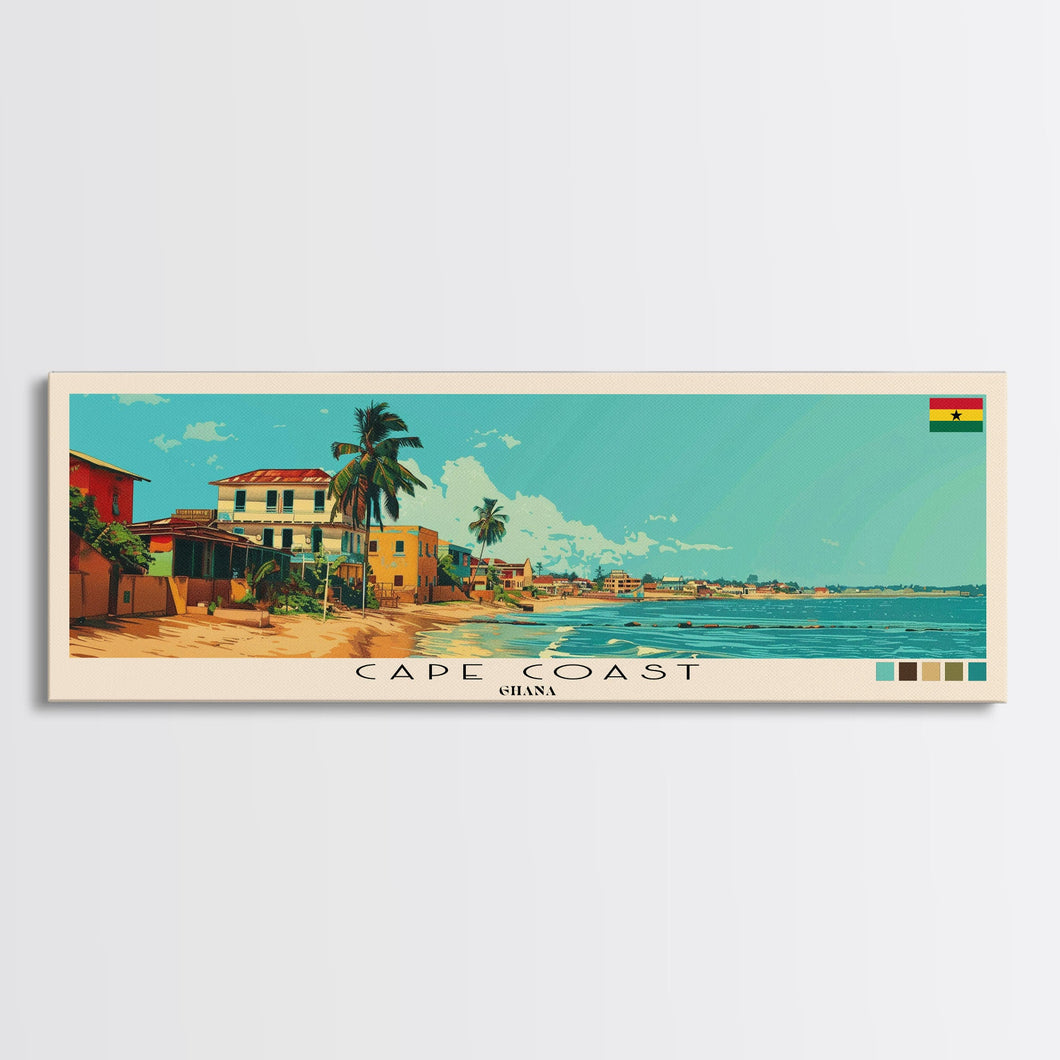 Cape Coast, Ghana Panoramic Canvas Print, Cape Coast, Ghana Painting, Ghana Art, Cape Coast Travel Poster, Travel Art, Living Room Painting