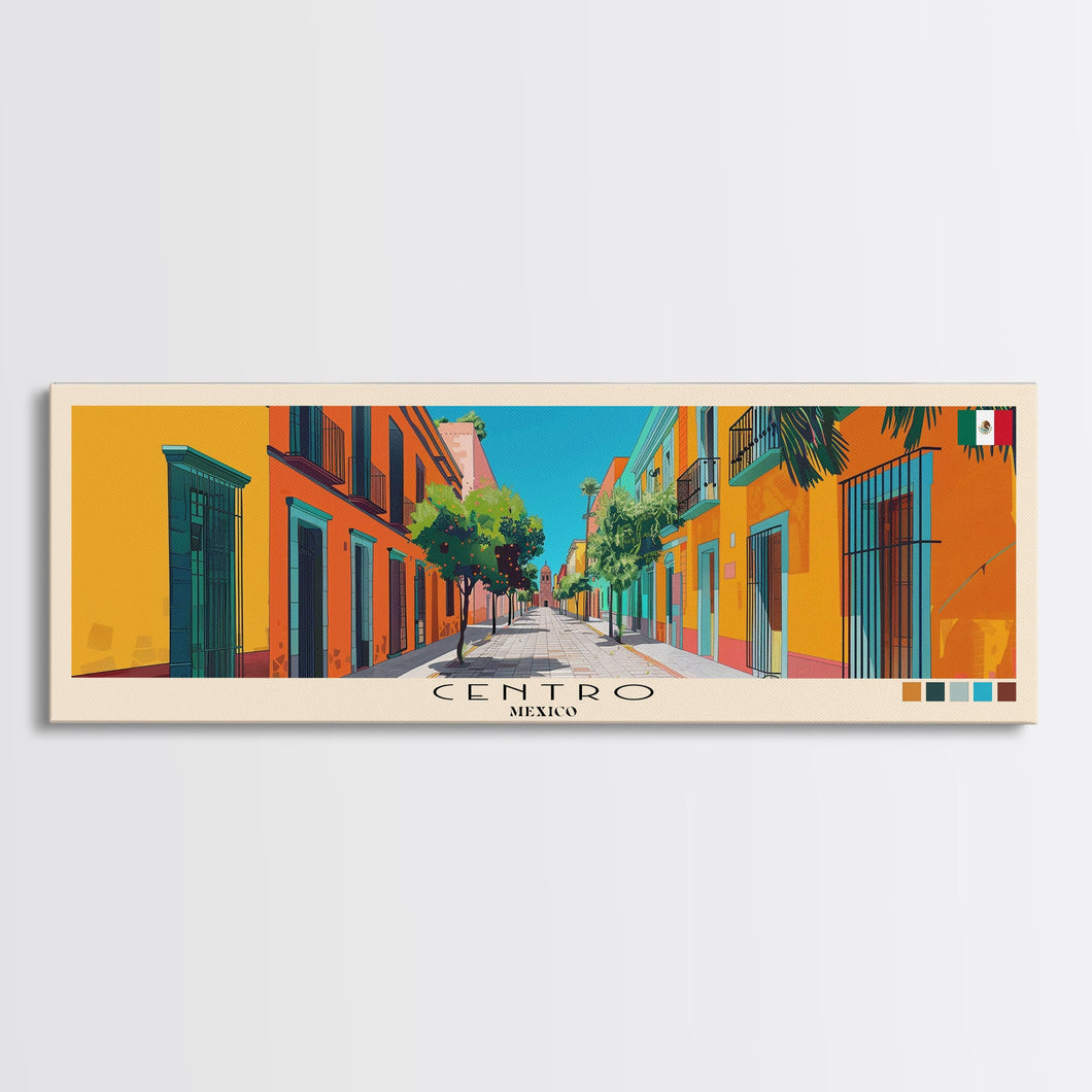 Centro, Mexico Panoramic Canvas Print, Centro, Mexico Painting, Mexico Art, Centro Travel Poster, Travel Art, Living Room Painting