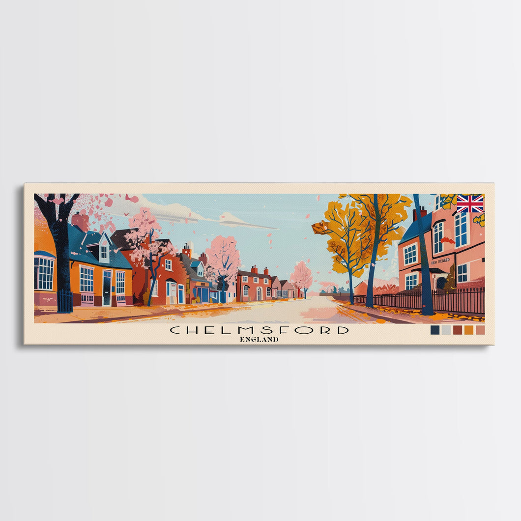 Chelmsford, England Panoramic Canvas Print, Chelmsford, England Painting, England Art, Chelmsford Travel Poster, Travel Art, Guest Room Painting