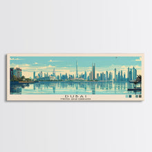 Load image into Gallery viewer, Dubai, United Arab Emirates Panoramic Canvas Print, Dubai, United Arab Emirates Painting, United Arab Emirates Art, Dubai Travel Poster, Travel Art, Housewarming Gift
