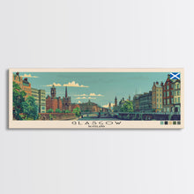 Load image into Gallery viewer, Glasgow, Scotland Panoramic Canvas Print, Glasgow, Scotland Painting, Scotland Art, Glasgow Travel Poster, Travel Art, Living Room Painting
