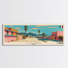 Load image into Gallery viewer, Tijuana, Mexico Panoramic Canvas Print, Tijuana, Mexico Painting, Mexico Art, Tijuana Travel Poster, Travel Art, Housewarming Gift
