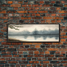 Load image into Gallery viewer, Panoramic Framed Canvas Print of Misty Fog Covered Lake and Pine Tree Forest, Perfect for Living Room, Bedroom, Fog Covered Lake
