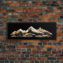 Carregar imagem no visualizador da galeria, Black &amp; Gold Mountain Landscape Painting, Framed Canvas Print, Panoramic Art, Extra Wide Art, Center Piece Decor, 24 x 72 Art, Huge Art

