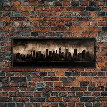 Cargar imagen en el visor de la galería, City Skyline Grunge Wall Art Canvas Print, City Art, Dark Urban Art, Large Urban Art Print, Wall Decor, Panoramic, Wall Art, Canvas Print

