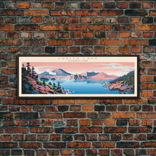 Load image into Gallery viewer, Crater Lake National Park, Panoramic Oregon Travel Art, National Park Print, Minimalist Travel Art, Midcentury Modern Style Landscape
