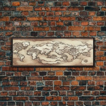 Load image into Gallery viewer, RPG World Map Concept Art, Ready To Hang Canvas Print, Panoramic Art, Extra Wide Wall Decor, Cool Mancave Art, D&amp;D, DND
