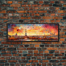Load image into Gallery viewer, Eiffel Tower Abstract Paris France Panoramic Framed Canvas Print, Van Gogh Inspired Original Painting, Colorful Wall Art
