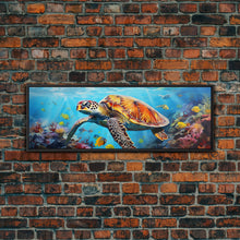 Load image into Gallery viewer, Sea Turtle Framed Canvas Print, Beautiful Sea Turtle Wall Art, Sea Turtle Print, Nursery Decor, Nursery Wall Art
