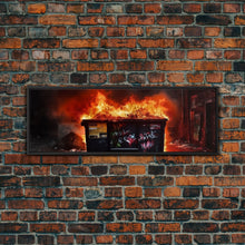 Carregar imagem no visualizador da galeria, A Bigger Dumpster Fire, Panoramic Canvas Print, Framed Wall Art, Wall Decor, Graffiti Art
