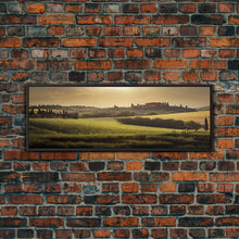 Load image into Gallery viewer, Italian Countryside at Sunset, Extra Large Wall Art, Framed Panoramic Canvas Print, Framed Wall Decor
