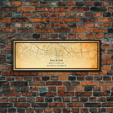 Load image into Gallery viewer, Panoramic Raleigh North Carolina map print poster or framed canvas, Raleigh map print poster canvas, city map Canvas print, Travel Art
