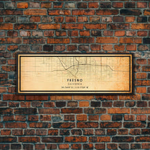 Load image into Gallery viewer, Panoramic Distressed Fresno California Map, Framed Canvas Print Or Poster, California Map Print, City Wall Art Map Print, Rustic Map Art
