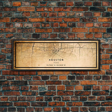 Load image into Gallery viewer, Distressed Panoramic Houston map print poster canvas print, framed road map art, map print poster canvas, Houston city map print canvas
