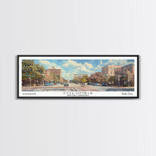 Cargar imagen en el visor de la galería, Columbia South Carolina Panoramic Watercolor Painting Framed Canvas Print, Travel Poster Art, Urban Cityscape, Living Room Decor, Wall Hanging, Office Art, Southern Charm Gift
