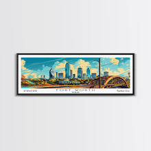 Load image into Gallery viewer, Forth Worth Texas Panoramic Painting Framed Canvas Print, Mid Century Modern Art, Pop Art Style, Travel Poster, Living Room Decor
