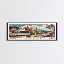 Load image into Gallery viewer, Albuquerque New Mexico Panoramic Painting, Mid Century Modern Framed Canvas Print, Retro Pop Art Travel Poster, Wall Decor, Office Art
