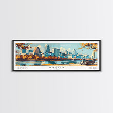 Carregar imagem no visualizador da galeria, Austin Texas Panoramic Painting, Mid Century Modern Framed Canvas Print, Retro Pop Art Travel Poster, Wall Art, Home Decor, Office Art, Gift Idea

